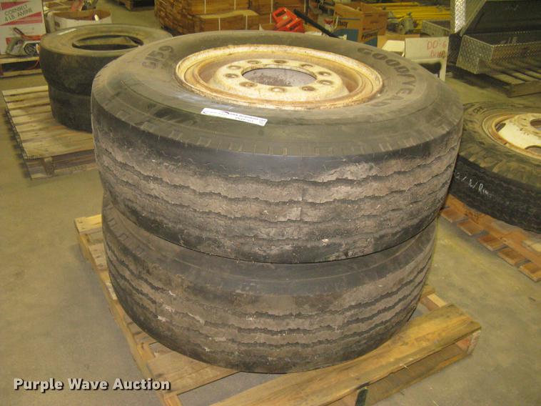 image for item DQ9703 (2) Goodyear G159 365/80R20 tires and wheels