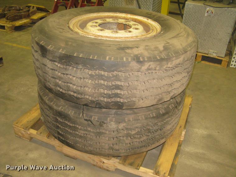 image for item DQ9703 (2) Goodyear G159 365/80R20 tires and wheels