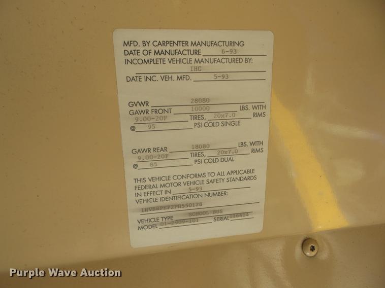 image for item EI9892 1993 International 3800 school bus