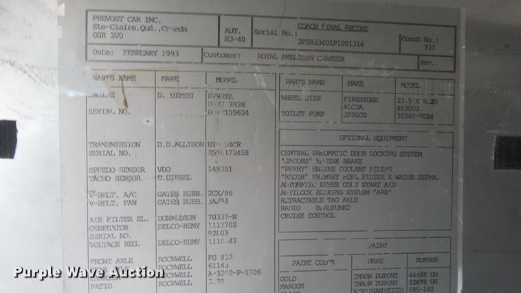 image for item EX9246 1993 Prevost H3-40 coach bus