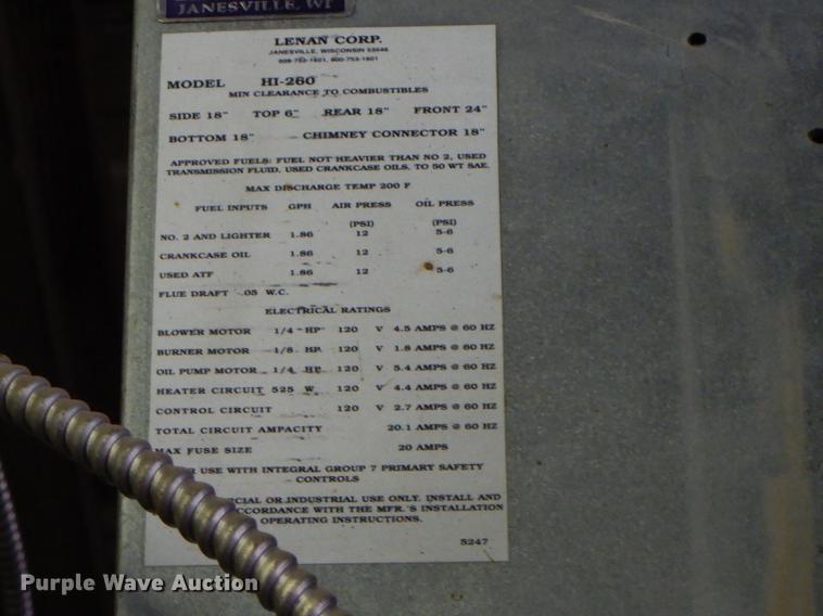 image for item FC9461 Lanair HI-260 waste oil heater