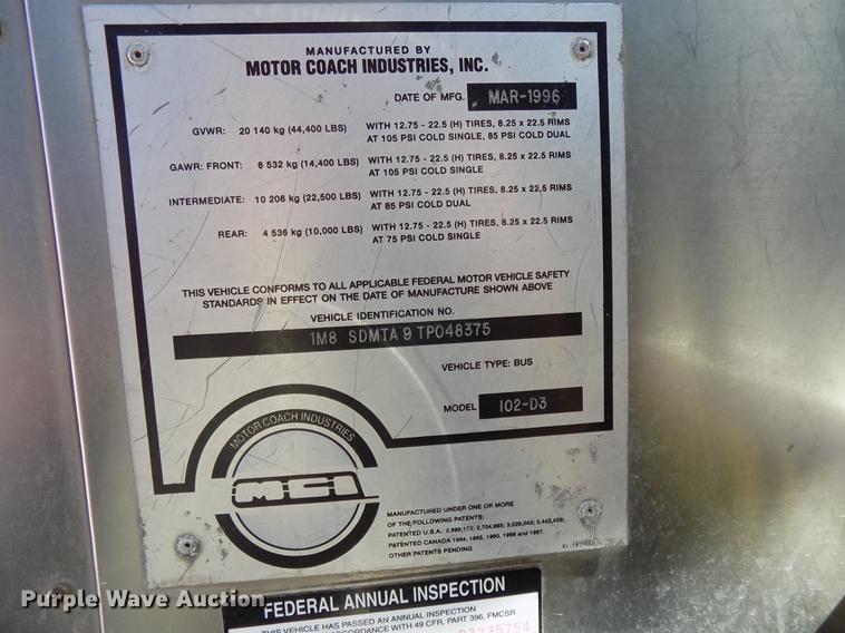 image for item DB8558 1996 MCI 102-D3 coach bus