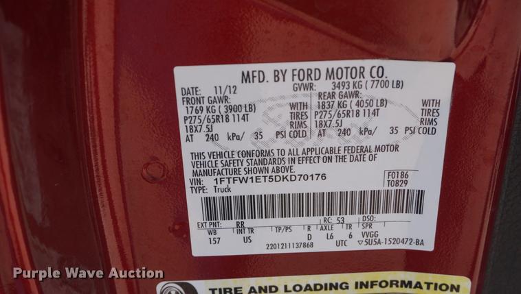 image for item DD6588 2013 Ford F150 SuperCrew pickup truck