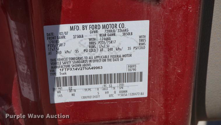 image for item DD6592 2007 Ford F150 SuperCab pickup truck