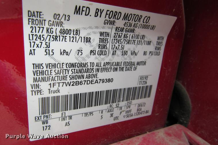 image for item DE0195 2013 Ford F250 Super Duty XL Crew Cab pickup truck