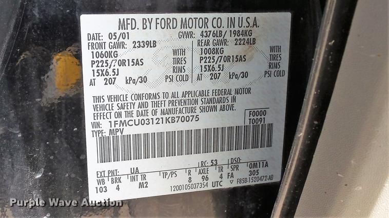 image for item DE4839 2001 Ford Escape XLT SUV