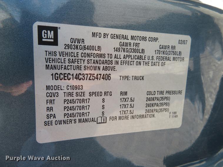 image for item DE6420 2007 Chevrolet Silverado 1500 pickup truck