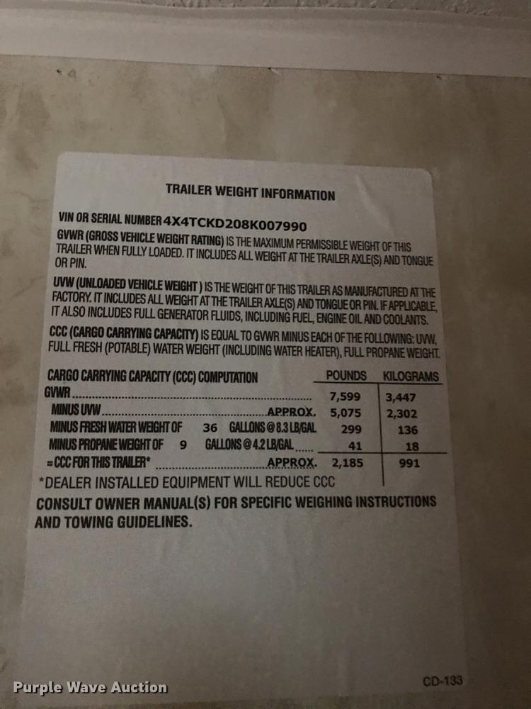 image for item DF1829 2008 Cherokee Grey Wolf camper