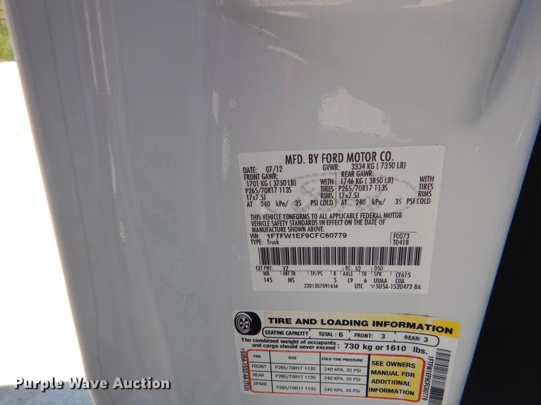 image for item DK9853 2012 Ford F150 XLT SuperCrew pickup truck