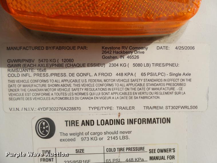 image for item DX9138 2006 Keystone Copper Canyon camper