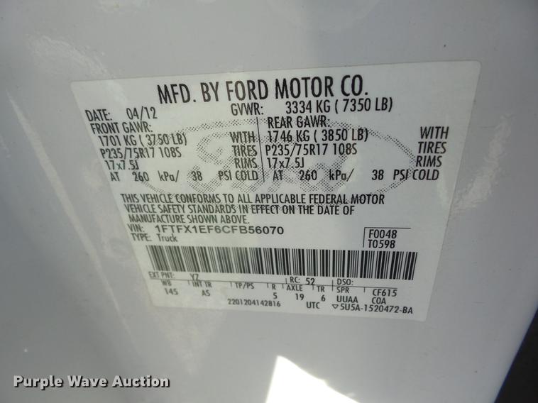 image for item EI9961 2012 Ford F150 SuperCab pickup truck