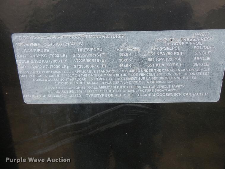 image for item FT9963 2009 PJ Trailers equipment trailer