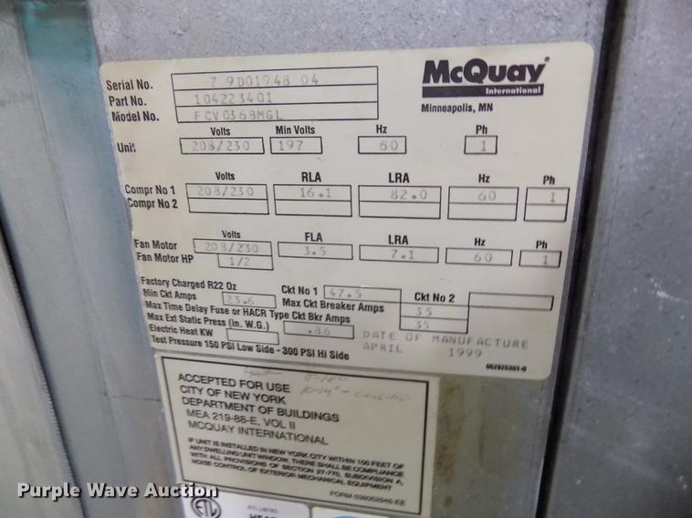 image for item G1338 McQuay water source air handler