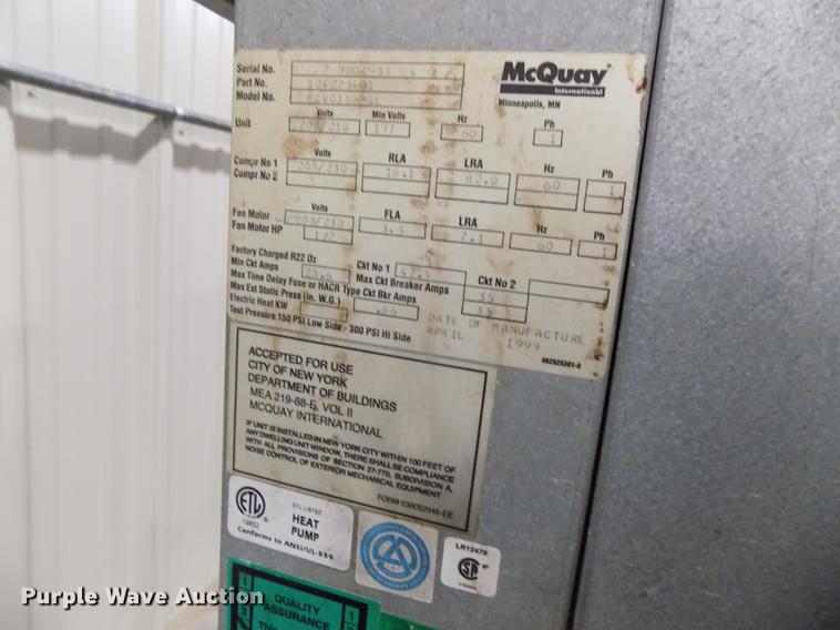 image for item G1339 1999 McQuay water source air handler
