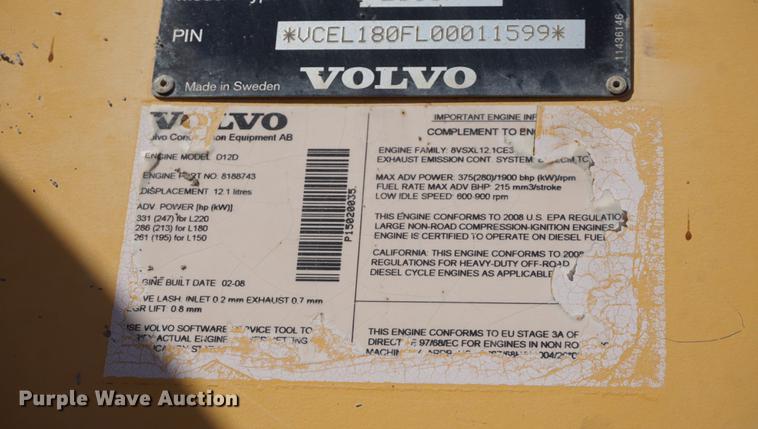 image for item DD6589 2008 Volvo L180F wheel loader