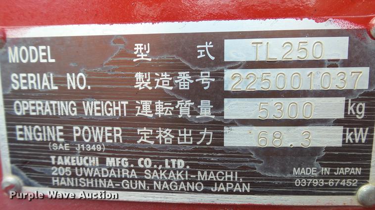 image for item DD7403 2011 Takeuchi TL250 skid steer