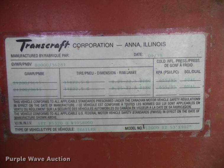 image for item DD8299 1998 Transcraft TL2000 flatbed trailer