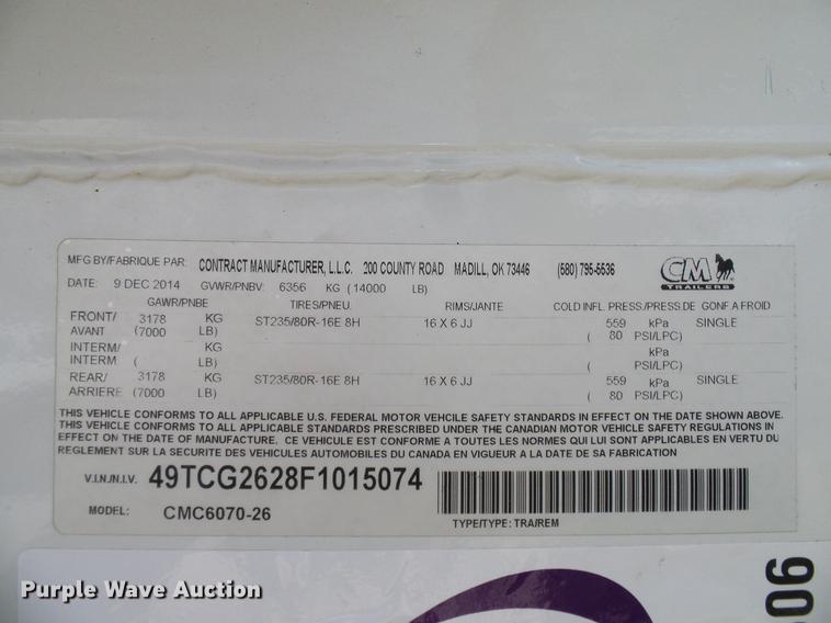 image for item DD8306 2015 CM CMC6070-26 enclosed cargo trailer