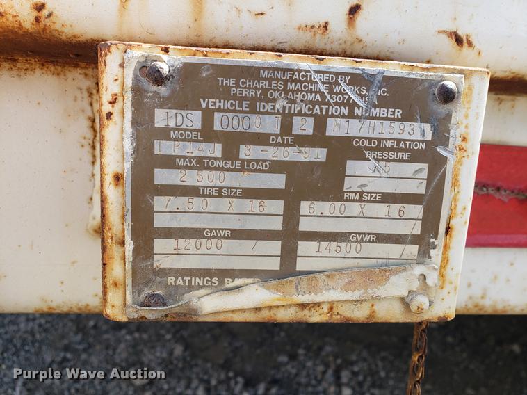 image for item DF2456 1991 Charles Machine Works TP14J equipment trailer
