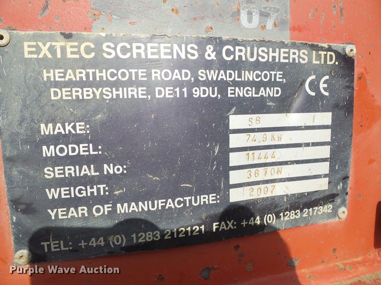 image for item DF2769 2007 Extec S6 58-70 screening plant