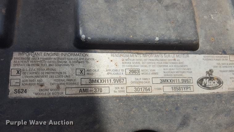 image for item EI9663 2004 Mack RD690SX flatbed winch truck