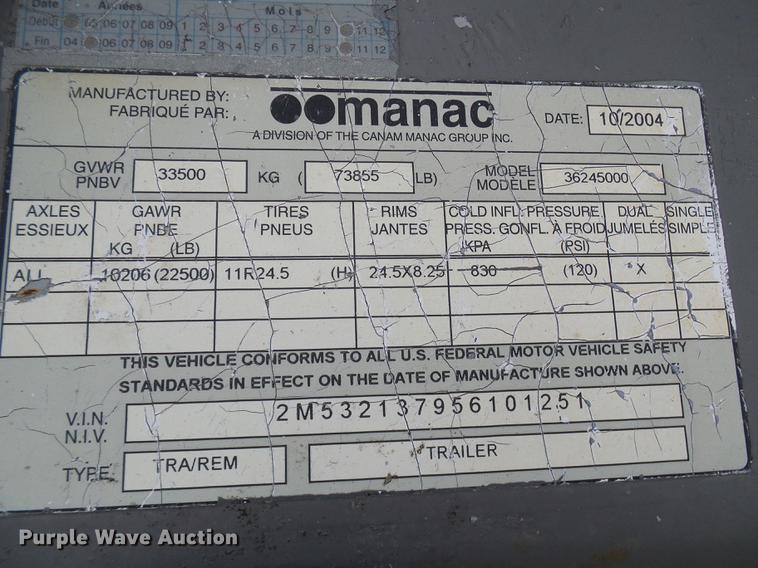 image for item DE5273 2005 Manac 32645000 live bottom trailer