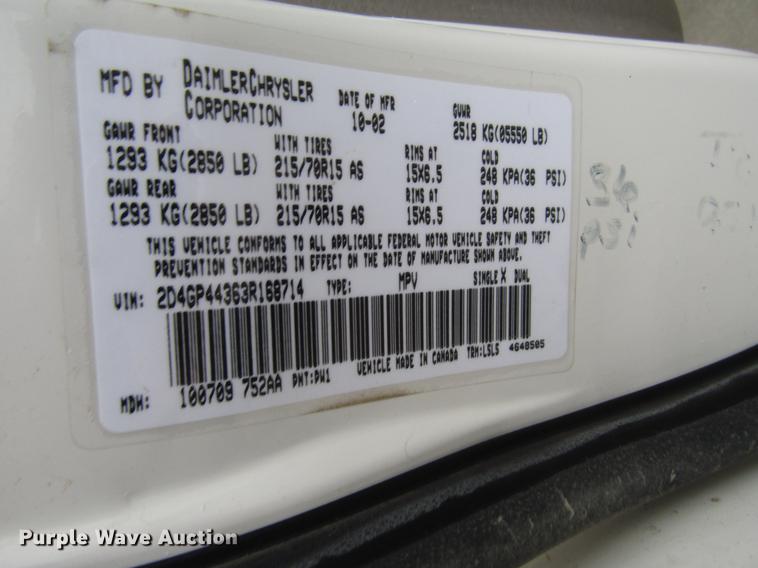 image for item DD3697 2003 Dodge Grand Caravan van