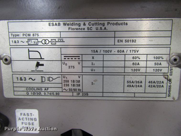 image for item DD3698 Esab PCM-875 plasma cutter