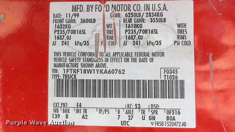 image for item DD7412 2000 Ford F150 flatbed pickup truck