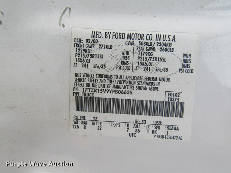 image for item DE5859 2000 Ford Ranger SuperCab pickup truck