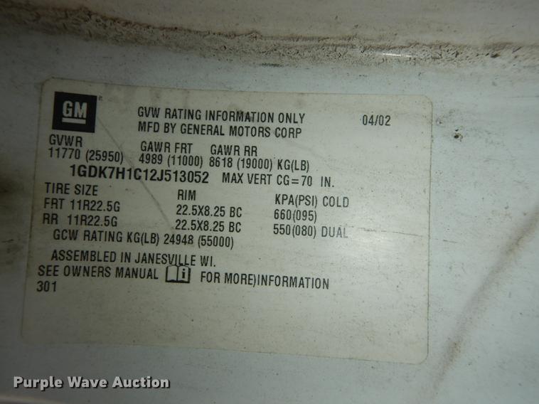 image for item DF1868 2002 GMC C6500 box truck