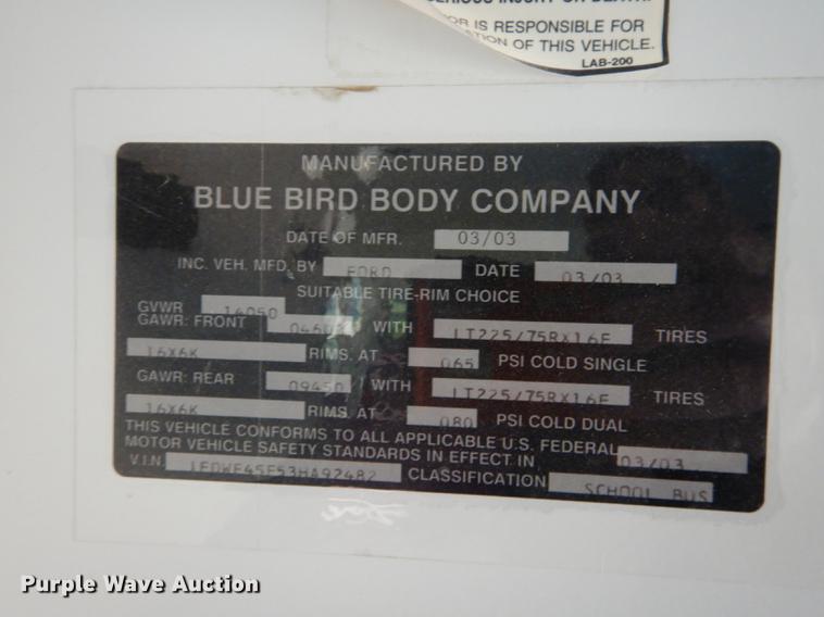 image for item DF1902 2003 Ford E450 Super Duty school bus