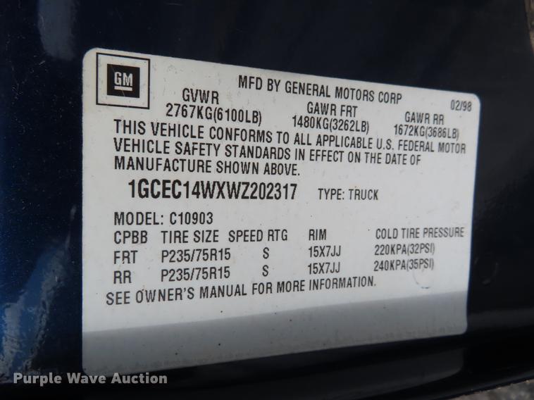 image for item DN9244 1998 Chevrolet 1500 pickup truck