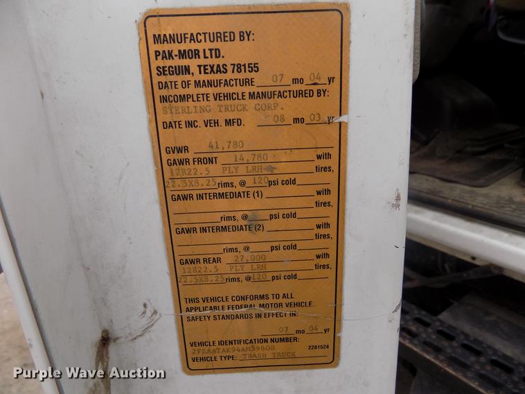 image for item DY9036 2004 Sterling L-Line refuse truck