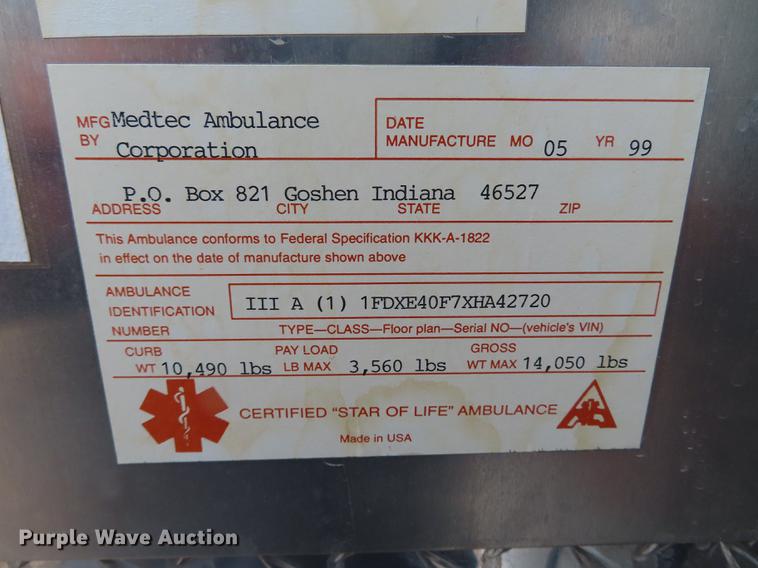 image for item EI9988 1999 Ford Econoline E450 ambulance