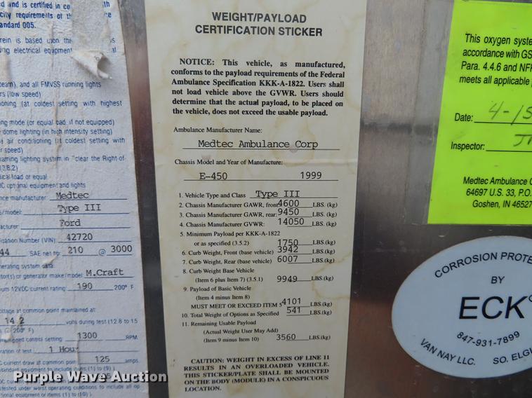 image for item EI9988 1999 Ford Econoline E450 ambulance