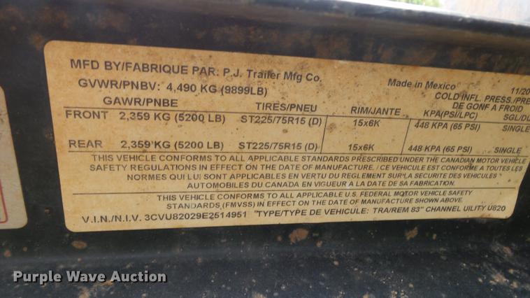 image for item AM9095 2014 PJ utility trailer