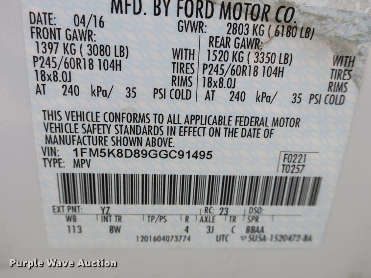 image for item DB8974 2016 Ford Explorer XLT SUV