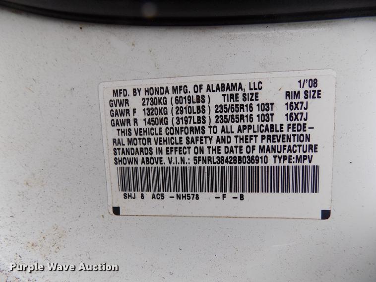 image for item DD3482 2008 Honda Odyssey van