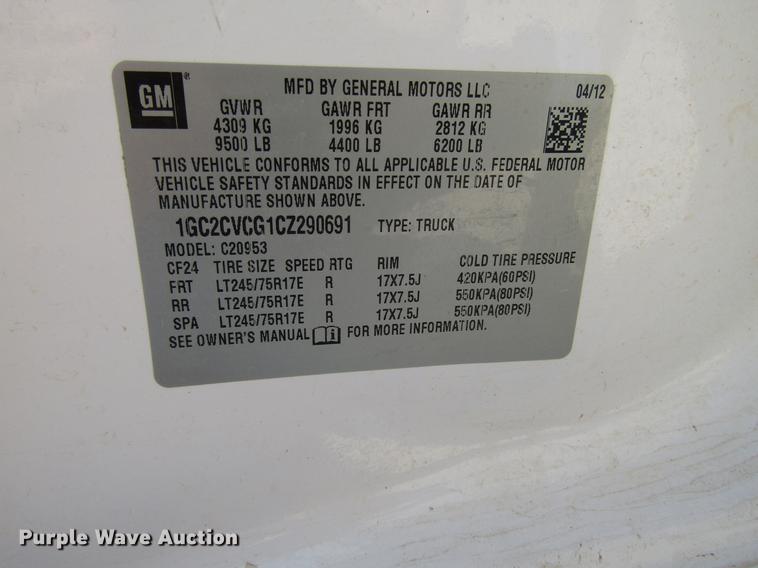 image for item DD4404 2012 Chevrolet Silverado 2500HD Ext. Cab pickup truck cab and chassis