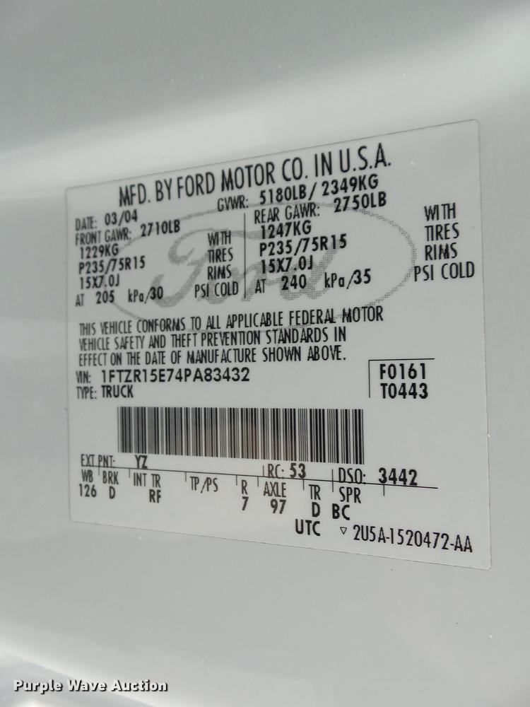 image for item DZ9453 2004 Ford Ranger SuperCab pickup truck