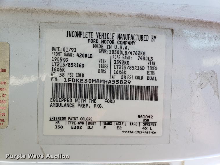 image for item EF9954 1991 Ford Econoline E350 ambulance