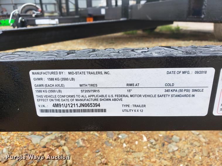 image for item EO9664 2018 MST 6X12 utility trailer