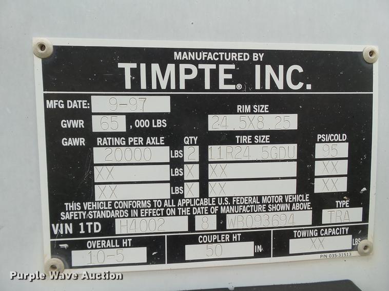 image for item EI9673 1998 Timpte double hopper bottom grain trailer