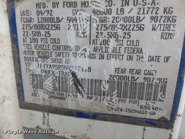 image for item DB7014 1992 Ford LTL9000 truck cab and chassis