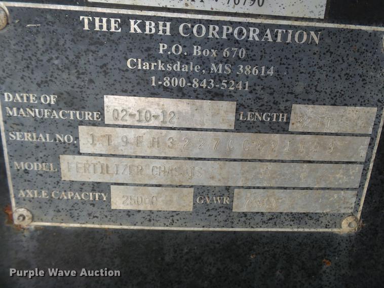 image for item DD2499 2012 KBH fertilizer tender trailer