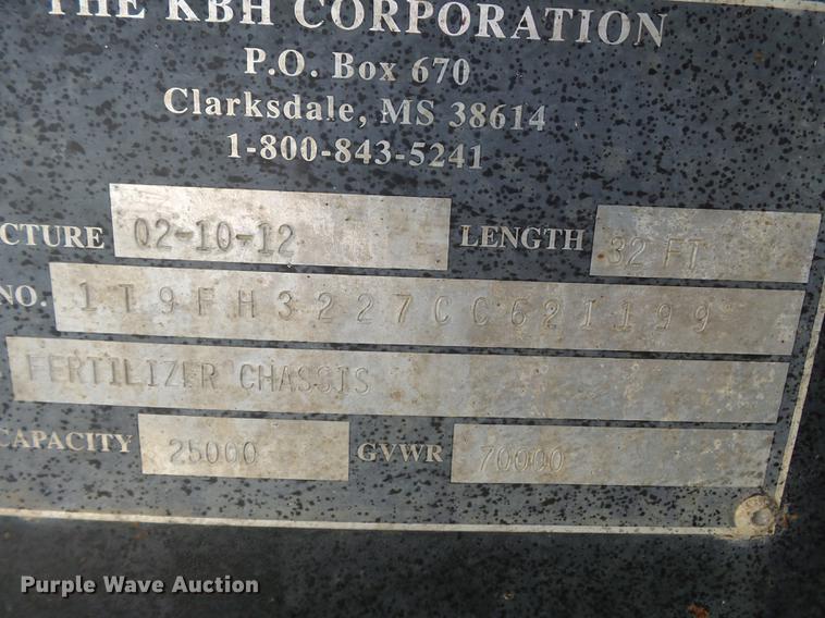 image for item DD2499 2012 KBH fertilizer tender trailer