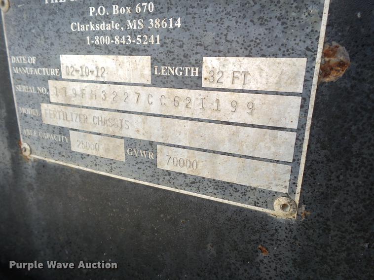 image for item DD2499 2012 KBH fertilizer tender trailer