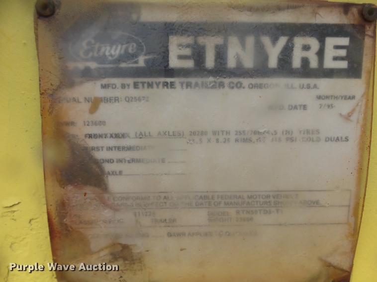 image for item DA3587 1995 Entyre lowboy equipment trailer