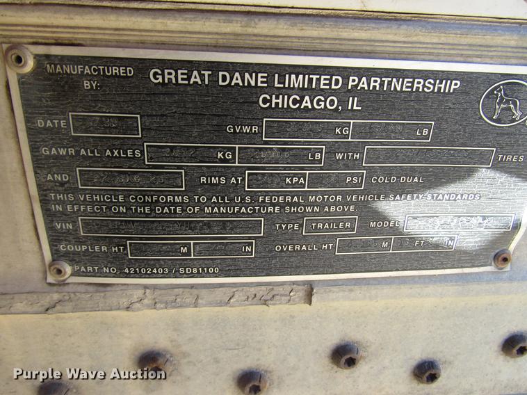 image for item DD3743 2000 Great Dane 7311TP-SA dry van trailer